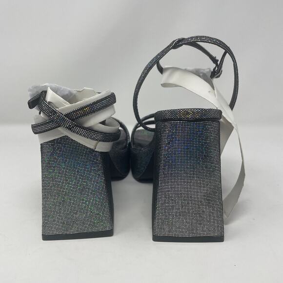ALDO Landabriver Metallic Platform Sandals 8.5 Pewter Square Toe Ankle Strap - Picture 6 of 8